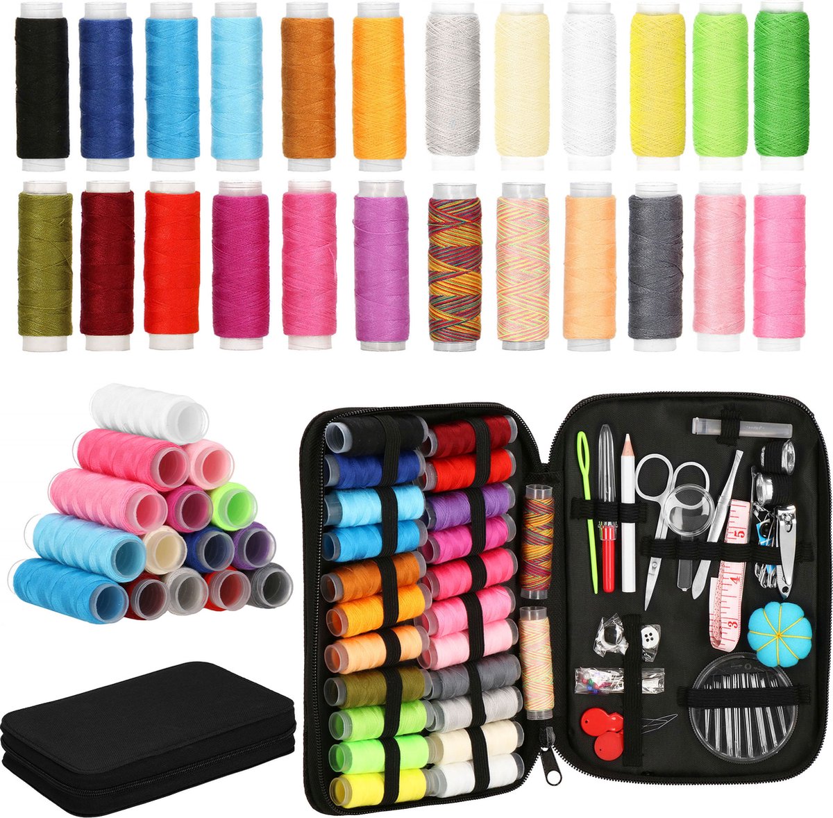 Springos Naaiset | Naaigaren | Naaidoos | Inclusief Etui | 100-Delig | Zwart